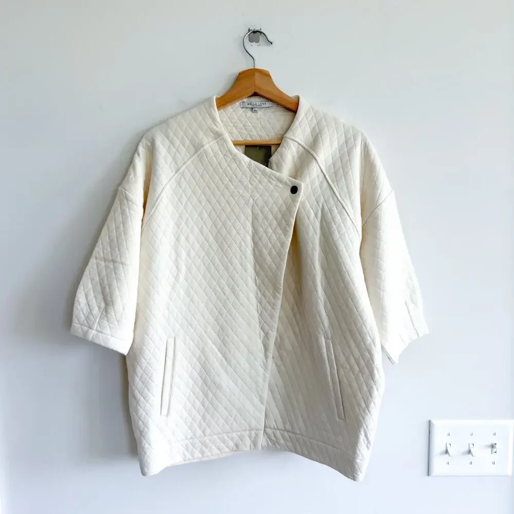 Anthropologie Bella Luxx Asymmetrical 3/4 Sleeve Quilted Jacket Cream XS NWT